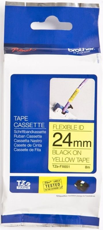 Brother TZe-FX651 Flexi ID tape zwart op geel 24 mm (origineel)