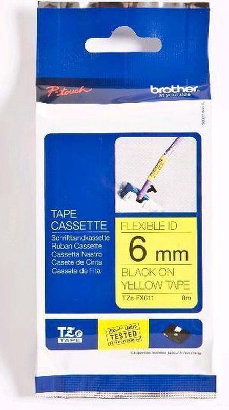 Brother TZE-FX611 labelprinter-tape Zwart op geel