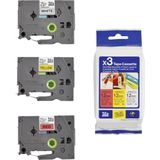 Brother TZe-31M3 Labeltape Set van 3 stuks Tapekleur: Wit, Geel, Rood Tekstkleur: Zwart 12 mm 8 m