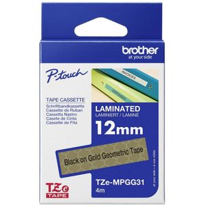 Labeltape met patroon Brother TZe, TZ TZe-MPGG31 Tapekleur: Goud (geometrisch motief) Tekstkleur:Zwart 12 mm 4 m