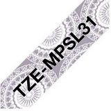 Labeltape met patroon Brother TZe, TZ TZe-MPSL31 Tapekleur: Wit (met zilveren motief) Tekstkleur:Zwart 12 mm 4 m