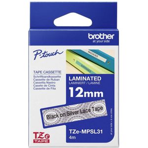 Labeltape met patroon Brother TZe, TZ TZe-MPSL31 Tapekleur: Wit (met zilveren motief) Tekstkleur:Zwart 12 mm 4 m