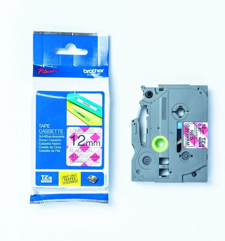 Labeltape met patroon Brother TZe, TZ TZe-MPRG31 Tapekleur: Wit (met rood ruitmotief) Tekstkleur:Zwart 12 mm 4 m