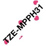 Labeltape met patroon Brother TZe, TZ TZe-MPPH31 Tapekleur: Wit (met roze harten) Tekstkleur:Zwart 12 mm 4 m