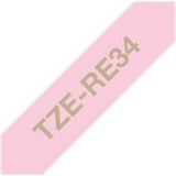 Labeltape textiel ongelamineerd Brother TZe, TZ TZe-RE34 Tapekleur: Roze Tekstkleur:Goud 12 mm 4 m