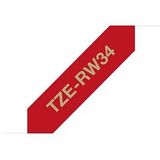 Labeltape textiel ongelamineerd Brother TZe, TZ TZe-RW34 Tapekleur: Wijnrood Tekstkleur:Goud 12 mm 4 m