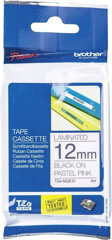 Brother TZe-MQE31 Labeltape pastel Tapekleur: Pastelroze Tekstkleur: Zwart 12 mm 4 m