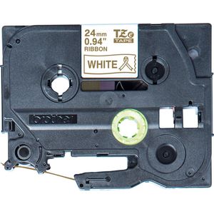 Brother Originele Brother textiel tape TZe-R254 goud op wit - 24 mm breed, 4 m lang (o.a. voor Brother P-touch H200, H100LB/R, H105, E100/VP, D200/BW/VP, D210/VP,Cube, Cube Plus)