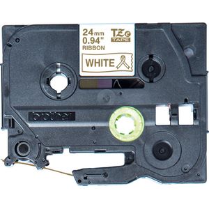 Originele Brother textiel tape TZe-R254 goud op wit - 24 mm breed, 4 m lang (o.a. voor Brother P-touch H200, H100LB/R, H105, E100/VP, D200/BW/VP, D210/VP,Cube, Cube Plus)