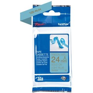 Brother Textiel tape TZe-RL54 goud op lichtblauw - 24 mm breed, 4 m lang (o.a. voor Brother P-touch D600VP, E500VP, E550WVP, H500, P700, Cube Plus, P750W, P900W, P950NW)