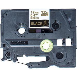 Originele Brother textiel tape TZe-R334 goud op zwart - 12 mm breed, 4 m lang (o.a. voor Brother P-touch H200, H100LB/R, H105, E100/VP, D200/BW/VP, D210/VP, Cube, Cube Plus)