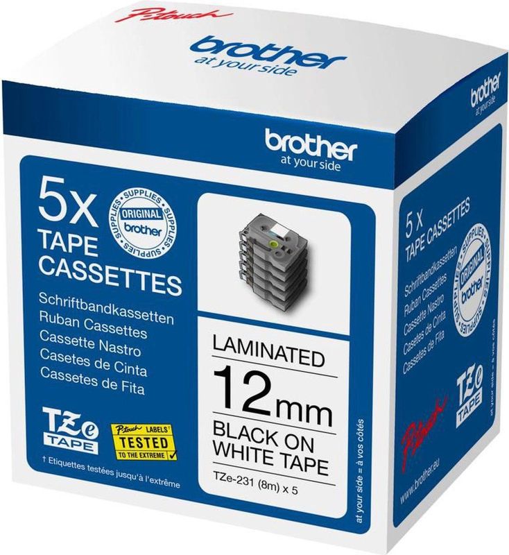Brother TZe 231 - Black on white - Roll (1.2 cm x 8 m)