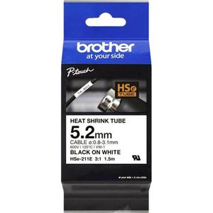 Brother HSE211E Labeltape krimpkous Tapekleur: Wit Tekstkleur: Zwart 5.2 mm 1.5 m