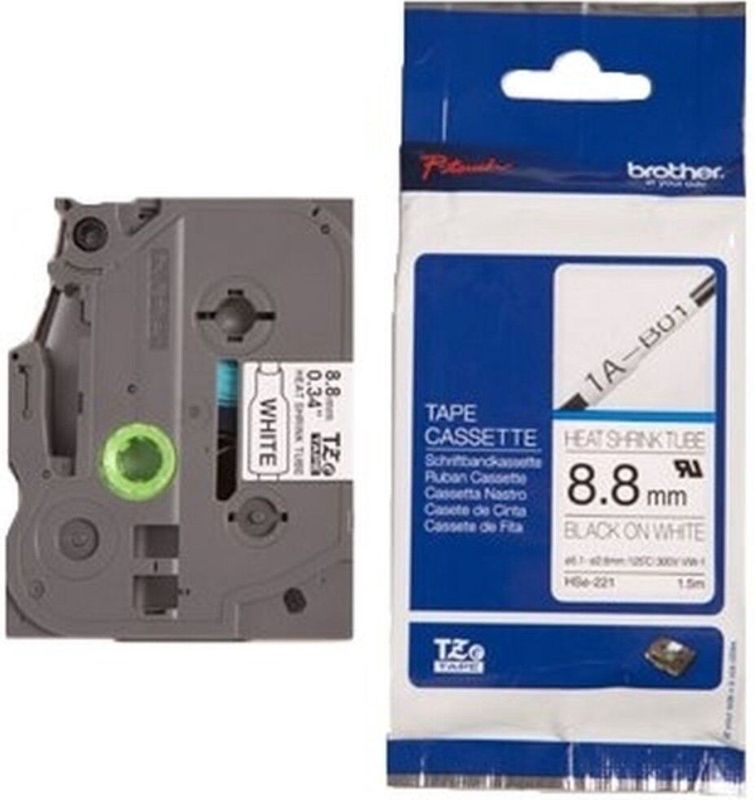 Brother HSE221E Labeltape krimpkous Tapekleur: Wit Tekstkleur: Zwart 9.0 mm 1.5 m