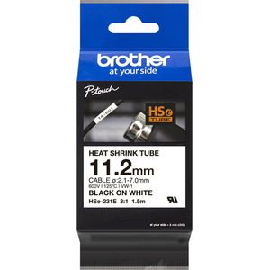 Brother HSE231E Labeltape krimpkous Tapekleur: Wit Tekstkleur: Zwart 11.2 mm 1.5 m