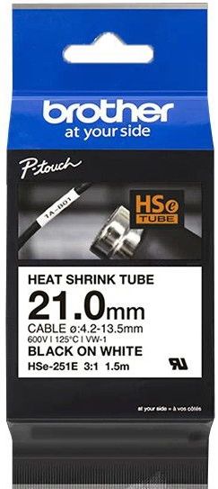 Brother HSE251E Labeltape krimpkous Tapekleur: Wit Tekstkleur: Zwart 21 mm 1.5 m