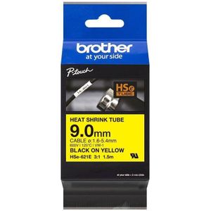 Brother HSE621E Labeltape krimpkous Tapekleur: Geel Tekstkleur: Zwart 9.0 mm 1.5 m