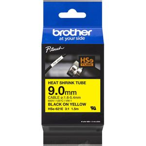 Brother HSE621E Labeltape krimpkous Tapekleur: Geel Tekstkleur: Zwart 9.0 mm 1.5 m