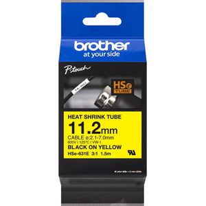 Labeltape krimpkous Brother Hse HSE631E Tapekleur: Geel Tekstkleur:Zwart 11.2 mm 1.5 m