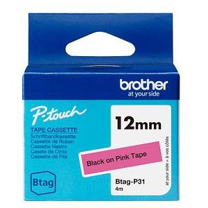 Brother - Btag-P31 Labelband - Roze - 12 mm x 4 m - Waterbestendig