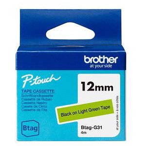 Brother Btag-G31 niet-gelamineerde tape zwart op lichtgroen 12 mm (origineel)
