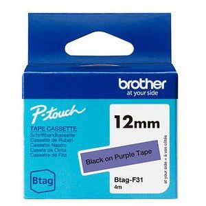 brother Schriftband Btag BTAGF31, 12 mm schwarz auf lila