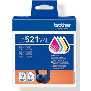 Brother - LC‑521VAL - Inktcartridges - Zwart, Cyaan, Magenta, Geel - 4 Stuks