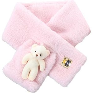 Cute Bear Plush Bib for Adult And Child, Cartoon Bear Scarves Super Soft Plush Scarf, Winter Warm Plush Thick Scarf for Girls Kids Woman, Cross Scarf (12 * 80cm,Pink)