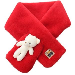 Cute Bear Plush Bib for Adult And Child, Cartoon Bear Scarves Super Soft Plush Scarf, Winter Warm Plush Thick Scarf for Girls Kids Woman, Cross Scarf (12 * 80cm,Red)