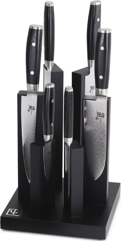 Yaxell Ran - Tower - Messenset - 7-delig - Zwart Gelakt Beukenhout - 69 Lagen Damaststaal