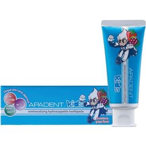 APADENT® Remineraliserende nano-hydroxyapatiet tandpasta voor kinderen, bevat xylitol, zonder fluoride en SLS, laag schuimende formule, 60 g, ontwikkeld voor jonge tanden, aardbeien en druivensmaak