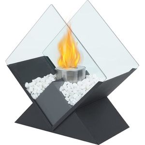 JHY DESIGN Diamond Tafelblad Vuurschaal Pot 37 cm Hoge Draagbare Tafelblad Open Haard - Schoon Brandende Bio Ethanol Open Haard Zonder Ventilatie Voor Binnen Buiten Patio Feesten Evenementen