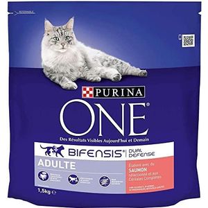 PURINA ONE Bifensis droogvoer met zalm voor volwassen katten, zak van 1,5 kg, 6 stuks