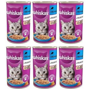 Whiskas Kattenvoer, natvoer voor volwassenen 1+ met tonijn in gelei, 6 blikjes (6 x 400 g)