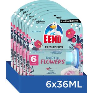 WC Eend Fresh Discs First Kiss Flowers - Limited Edition Geur - 1 houder + 1 navulling met 6 Discs - Toiletblokken - 6 x 36 ml