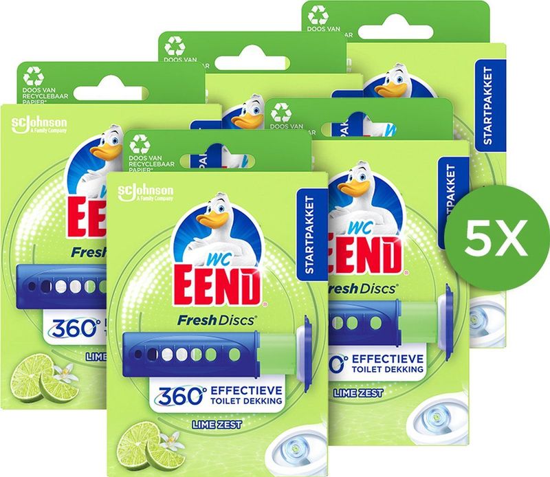 WC Eend Fresh Discs Lime Zest - 1 houder + 1 navulling met 6 Discs - Toiletblokken - 5 x 36 ml