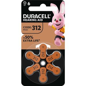 Duracell knoopcel zinc air bruin 312 PR41 6st.