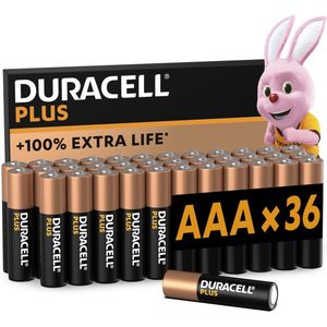 Duracell Plus AAA-batterijen (36 stuks) - 1,5V-alkaline batterijen - Tot 100% extra levensduur - Betrouwbaar voor dagelijks gebruikte apparaten - 0% plastic verpakking -10 jaar te bewaren- LR03 MN2400