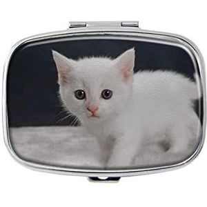 Schattige pillendoos met spiegelvak, pillendoosje voor portemonnee of zak, zilverkleurig, rechthoekige pillendoos of vitamine, visolie, pillenorganizer