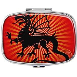 Dinosaurus pillendoosje met spiegelvak, pillendoosje voor portemonnee of zak, zilverkleurig, rechthoekige pillendoos of vitamine, visolie, pillenorganizer