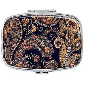 Bloemen Mandala pillendoos met spiegelvak, pillendoosje voor portemonnee of zak, zilverkleurig, rechthoekige pillendoos of vitamine, visolie, pillenorganizer