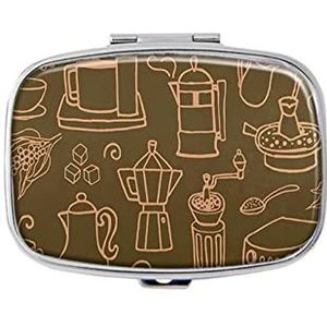 Koffiebonen Koffiepot Vintage pillendoos met spiegelvak pillendoos voor portemonnee of zak zilver rechthoekige pillendoos of vitamine, visolie, pillenorganisator