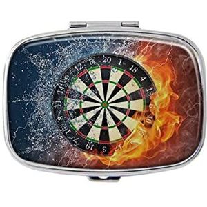 Dart Board Ice Fire Pill Box met spiegel compartiment pillendoos voor portemonnee of zak zilver rechthoekige pillendoos of vitamine, visolie, pillenorganisator