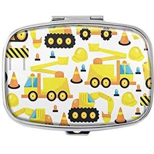 Engineering gele transportvrachtwagen pillendoos met spiegelvak pillendoos voor portemonnee of zak zilveren rechthoekige pillendoos of vitamine, visolie, pillenorganisator