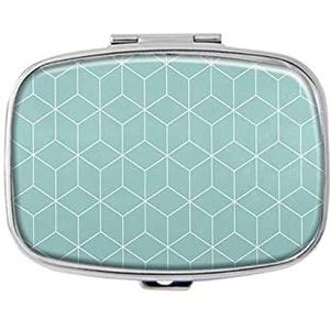 Geometrische kubussen blauwe pillendoos met spiegelvak pillendoos voor portemonnee of zak zilver rechthoekige pillendoos of vitamine, visolie, pillenorganisator
