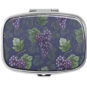 Druiven paarse bladeren pillendoos met spiegelvak pillendoos voor portemonnee of zak zilver rechthoekige pillendoos of vitamine, visolie, pillenorganisator
