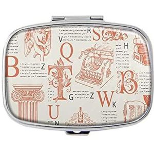Literaire thema krant retro pillendoos met spiegelvak pillendoos voor portemonnee of zak zilver rechthoekige pillendoos of vitamine, visolie, pillenorganisator