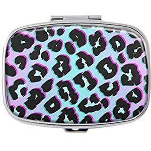 Regenboog luipaardprint Cheetah dier pillendoos met spiegelvak pillendoos voor portemonnee of zak zilver rechthoekige pillendoos of vitamine, visolie, pillenorganisator