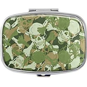 Schedel patroon pillendoos met spiegelvak pillendoos voor portemonnee of zak zilver rechthoekige pillendoos of vitamine, visolie, pillenorganisator
