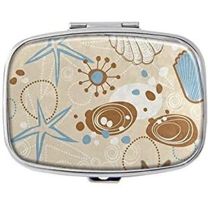 Vintage Zeester Shell Strand Pill Box met Spiegelvak Pillendoos voor Portemonnee of Pocket Zilver Rechthoekige Pillendoos of Vitamine, Visolie, Pillenorganisator